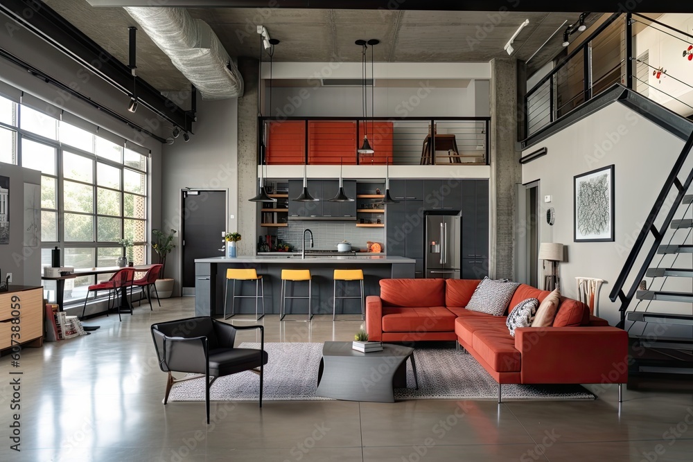 industrial home, with sleek and modern interior design, featuring sleek ...