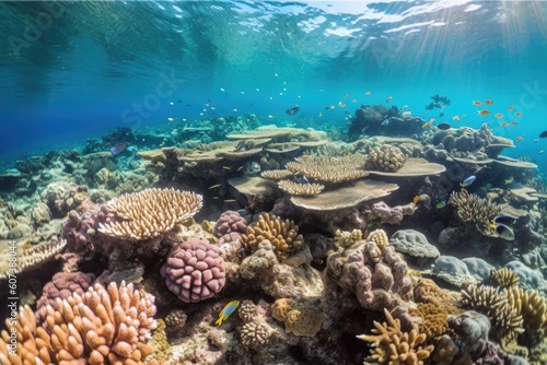 coral reef with schools of fish, underwater views, created with generative ai © altitudevisual