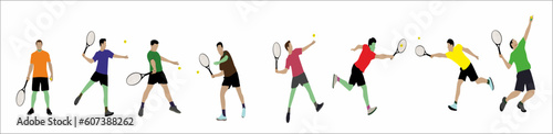 A set of men tennis players on white background. Vector illustration