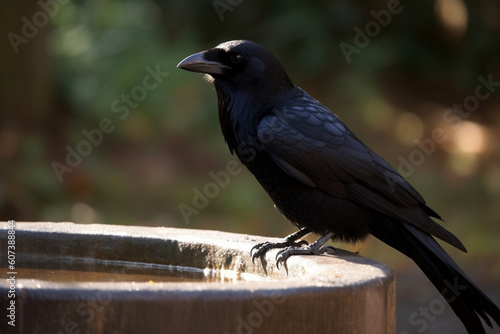 Generative AI. a crow was perched on a well