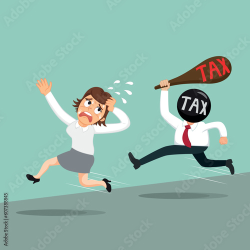 Businesswoman run away from tax officer attack, illustration vector cartoon