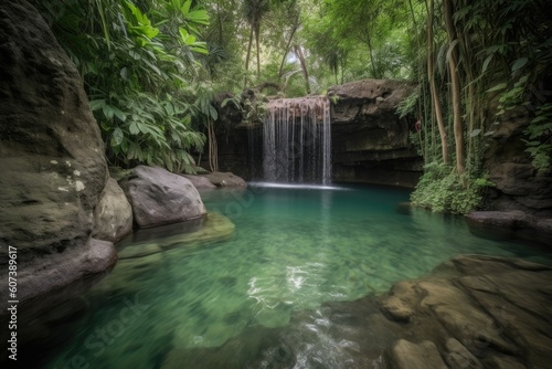 majestic waterfall cascading into crystal-clear pool  created with generative ai