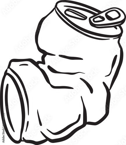 Crushed Soda Cola Steel Can Cartoon Illustration in Vector Used to Recycle or as Rubbish Thrown Away