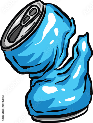 Crushed Soda Cola Steel Can Cartoon Illustration in Vector Used to Recycle or as Rubbish Thrown Away
