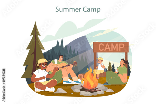 Summer camp activities. Happy kids enjoying holidays together