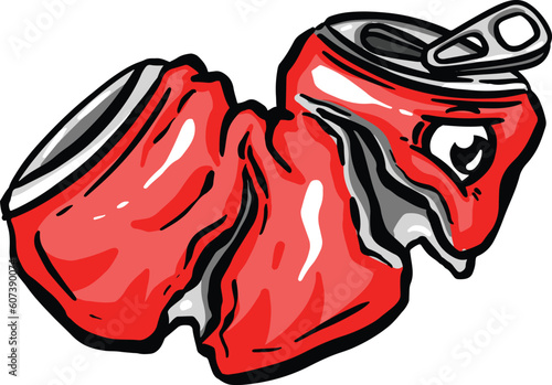 Crushed Soda Cola Steel Can Cartoon Illustration in Vector Used to Recycle or as Rubbish Thrown Away