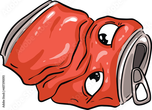 Crushed Soda Cola Steel Can Cartoon Illustration in Vector Used to Recycle or as Rubbish Thrown Away