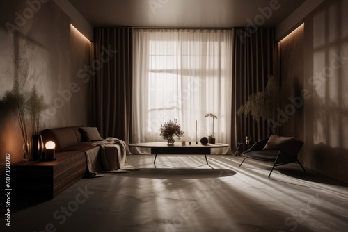 a dramatic lighting scheme with dramatic shadows in a minimalist room  created with generative ai