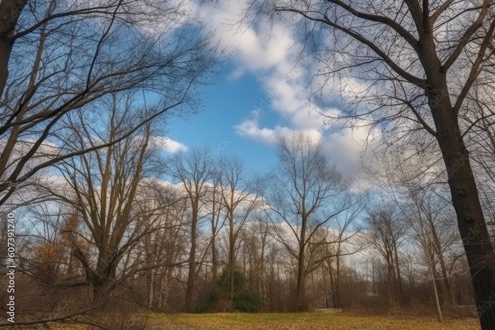 nature, trees and branches in a park with an open view of the sky on a blue background, created with generative ai nature, trees and branches in a park with an open view of the sky on a blue background, created with generative ai