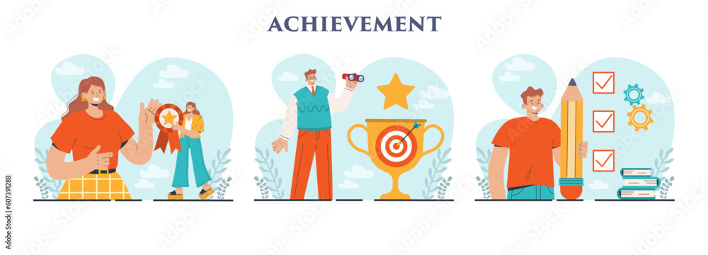 Fototapeta premium Achievement set. Reached milestone in business or education. Challenge,
