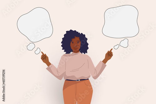 a woman is confused with two choices. Woman makes important decision