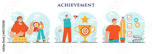 Achievement set. Reached milestone in business or education. Challenge, © inspiring.team