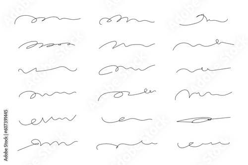 A set of hand drawn squiggle and scribble lines