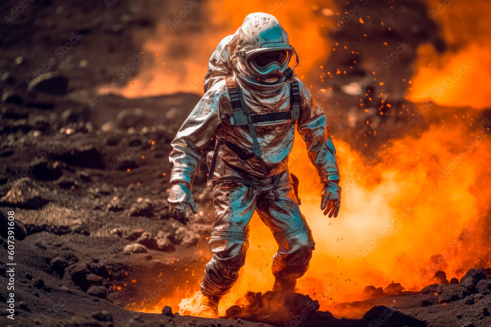 Fireman on a burning ground. AI generative Fireman on a burning ground. AI generative