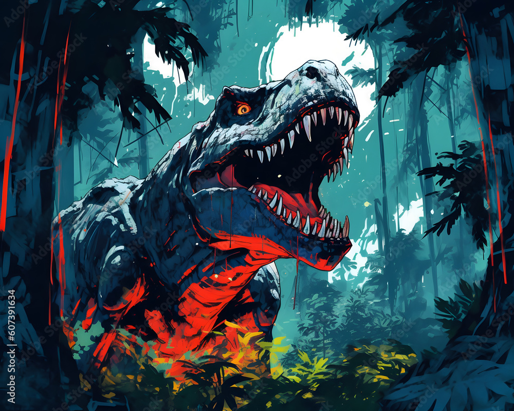 Tyrannosaurus T Rex in a jungle illustration
