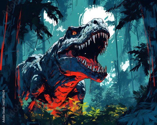 Tyrannosaurus T Rex in a jungle illustration © Digital Artworks