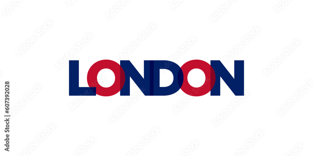 London city in the United Kingdom. The design features a geometric style illustration with bold typography in a modern font on white background.