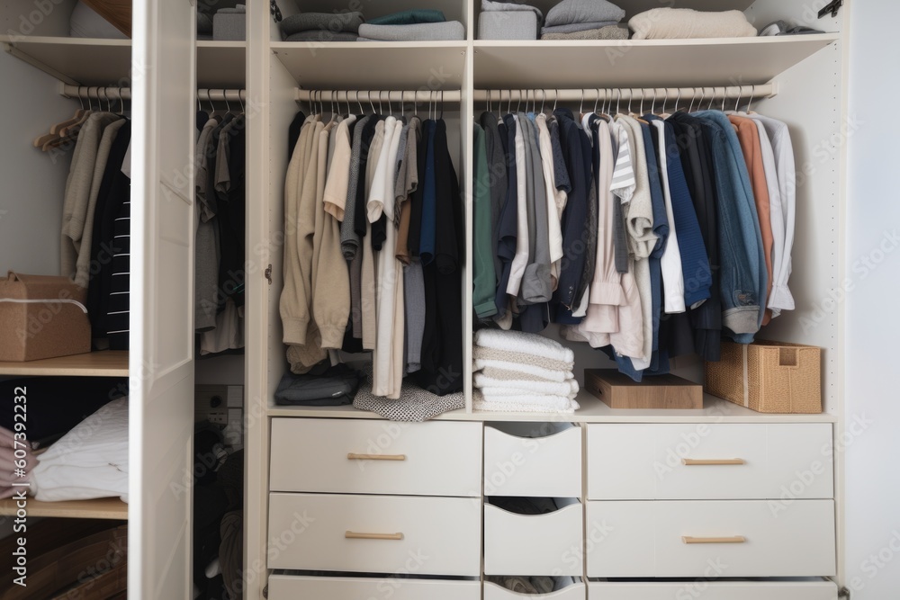 decluttering room by removing items from closets and drawers, created with generative ai
