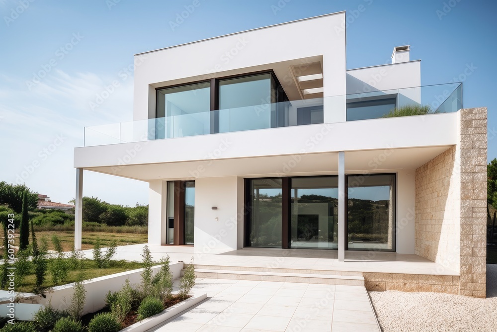 exterior of contemporary mediterranean house, with sleek and modern lines, created with generative ai