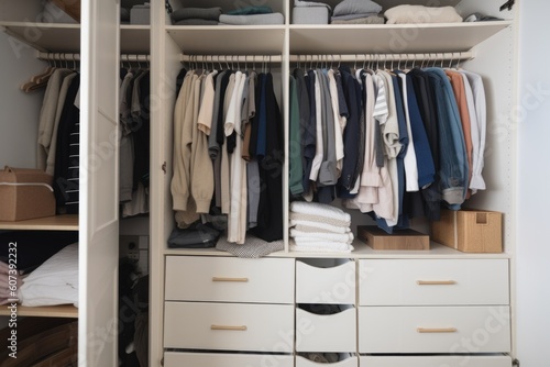 decluttering room by removing items from closets and drawers, created with generative ai