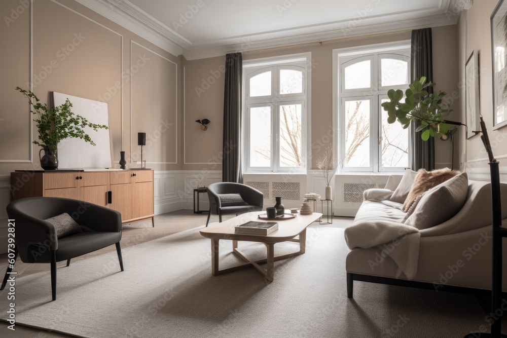 decluttered room with elegant furniture and clean lines, created with generative ai decluttered room with elegant furniture and clean lines, created with generative ai