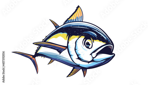 Tuna fishing logo vector  illustration. Tuna fishing emblem isolated. Ocean fish logo. Saltwater fishing theme.