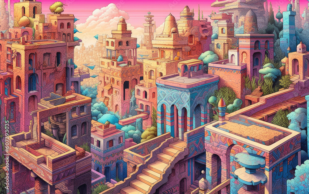 Obraz premium An enchanting illustrated depiction of architecture