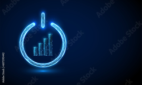 Abstract blue growing chart inside power button.