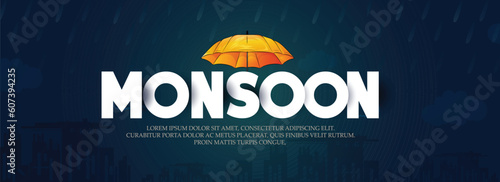vector creative typography illustration,banner Monsoon season.