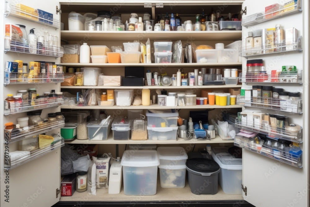 cleaning supply closet, with supplies neatly organized and labeled, created with generative ai