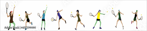 A set of men and women tennis players on white background. Vector illustration