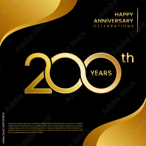 200th year anniversary design template with gold color, vector template illustration