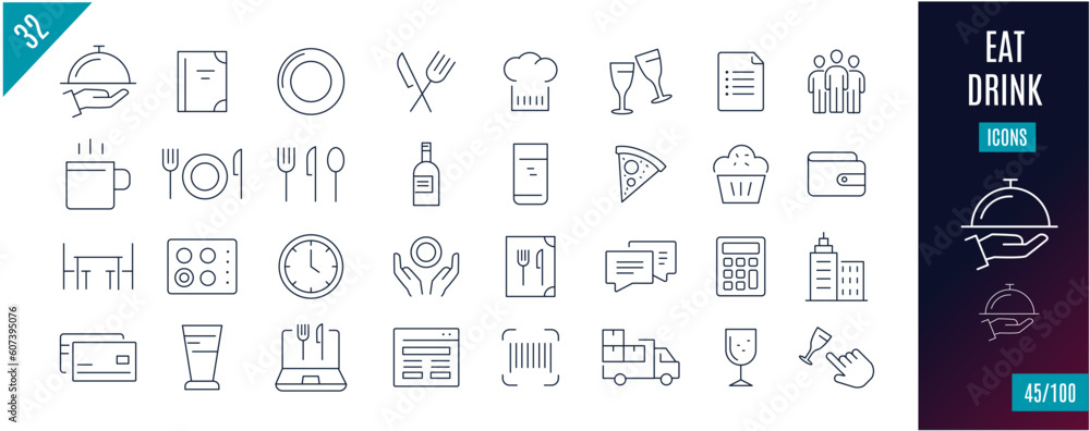 Best collection eat and drink line icons.