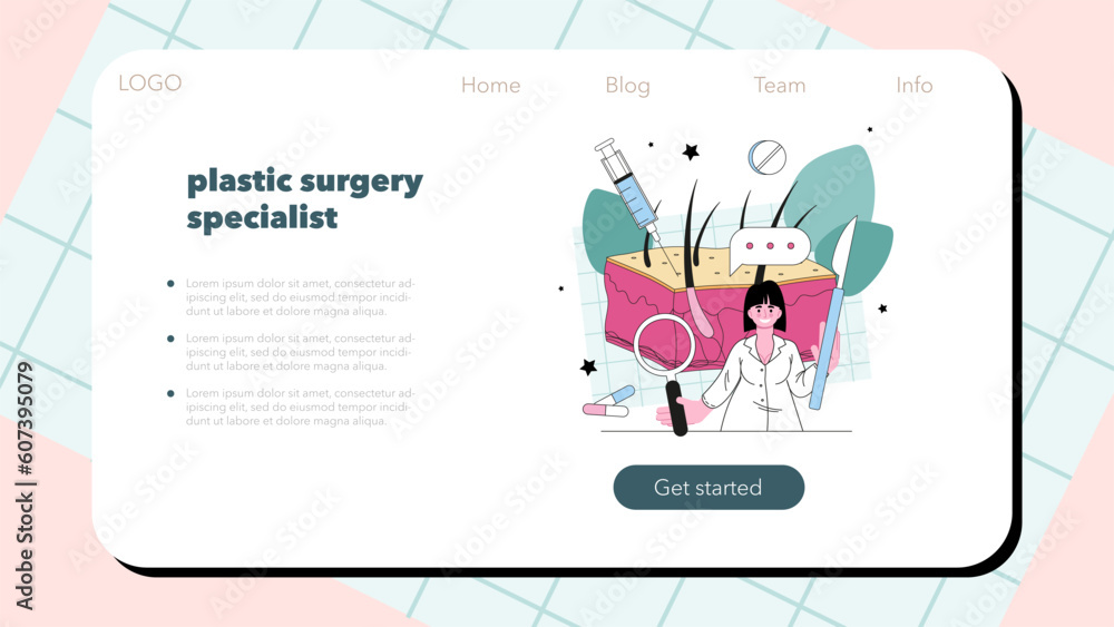 Plastic surgeon web banner or landing page. Aesthetic body correction