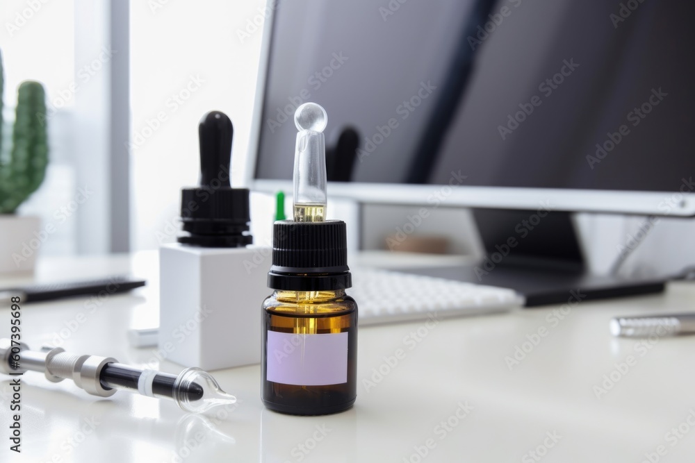 cbd oil tincture dispensed by dropper in medical office, created with generative ai cbd oil tincture dispensed by dropper in medical office, created with generative ai