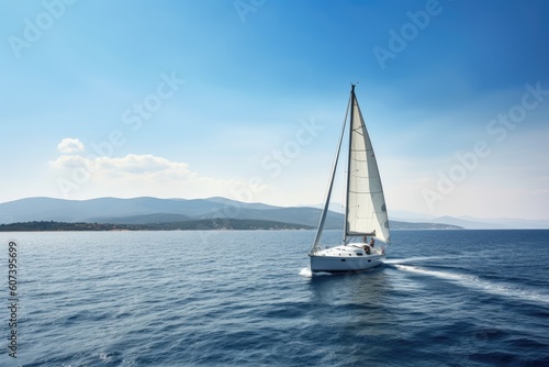 sailing boat  with person at the helm  sailing on azure sea  created with generative ai