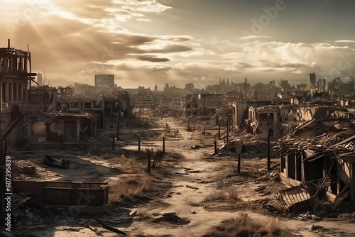 Ruined city. Post-apocalypse. Ruin. 