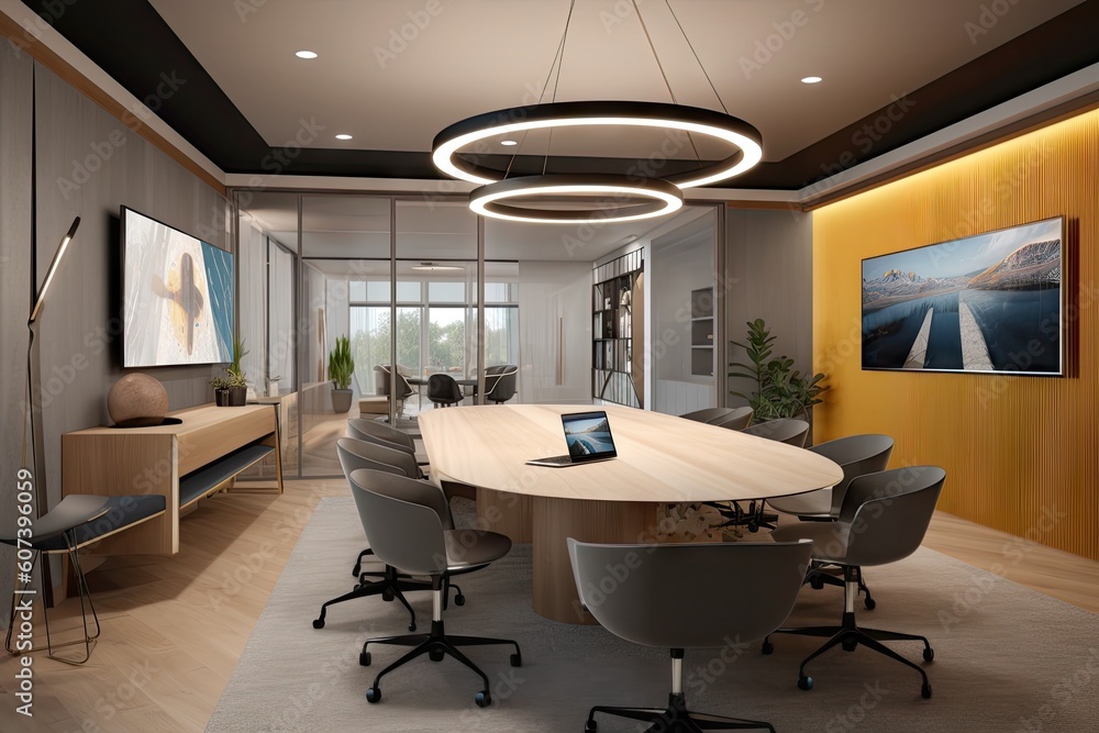 virtual conferenceroom with sleek and modern design, featuring advanced audio-visual equipment, created with generative ai virtual conferenceroom with sleek and modern design, featuring advanced audio-visual equipment, created with generative ai