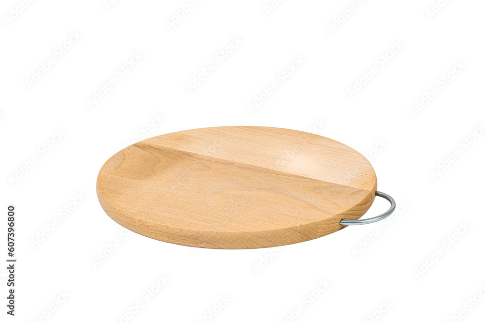 Kitchen utensils concept with round wooden cutting board isolated on a white background, with clipping path. Full Depth of field. Focus stacking, front view. PNG Kitchen utensils concept with round wooden cutting board isolated on a white background, with clipping path. Full Depth of field. Focus stacking, front view. PNG