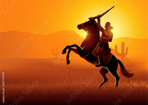Vector illustration of Geronimo on horseback