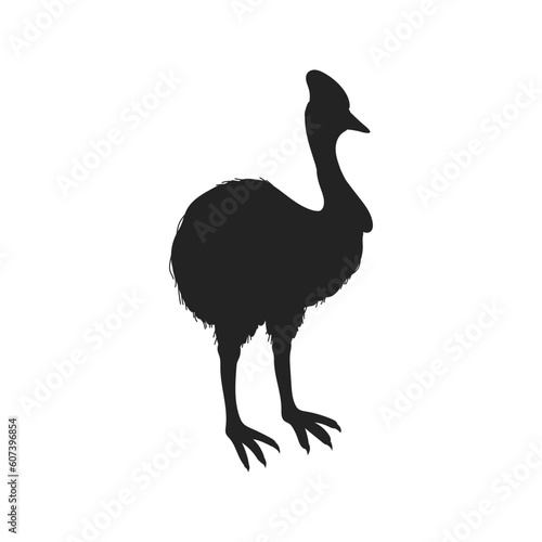 Black silhouette of cassowary big Australian bird flat style