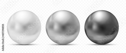 Collection of metallic chrome balls. Templates isolated on transparent background. vector mockup