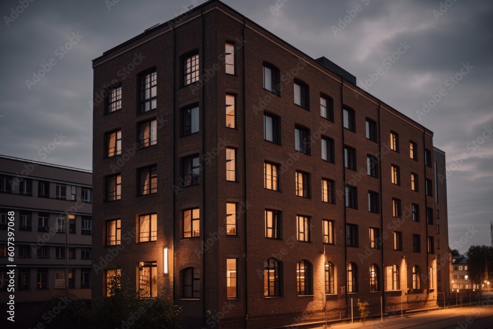 hotel, with a new exterior and interior, built on the former site of warehouse, created with generative ai hotel, with a new exterior and interior, built on the former site of warehouse, created with generative ai