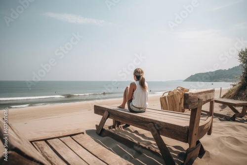 creative freelancer  taking a break from their work to enjoy the view of the beach  created with generative ai