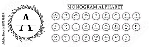 Monogram Alphabet and Floral Motifs, Vector Cricut File, Monogram Stickers with Cutting Lines, Monogram Letters With Floral Frames  