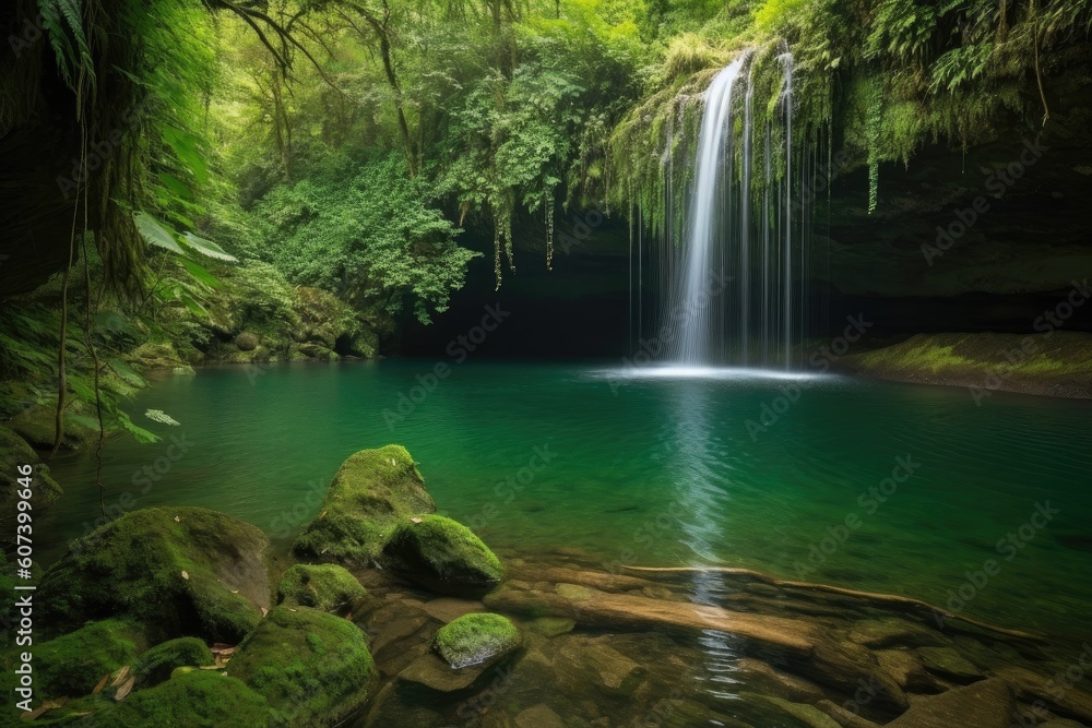 Obraz premium majestic waterfall cascading into a tranquil pool of water, created with generative ai