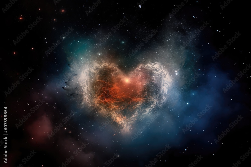 nebulous heart, with close-up of the stars and nebulae that make it up, created with generative ai