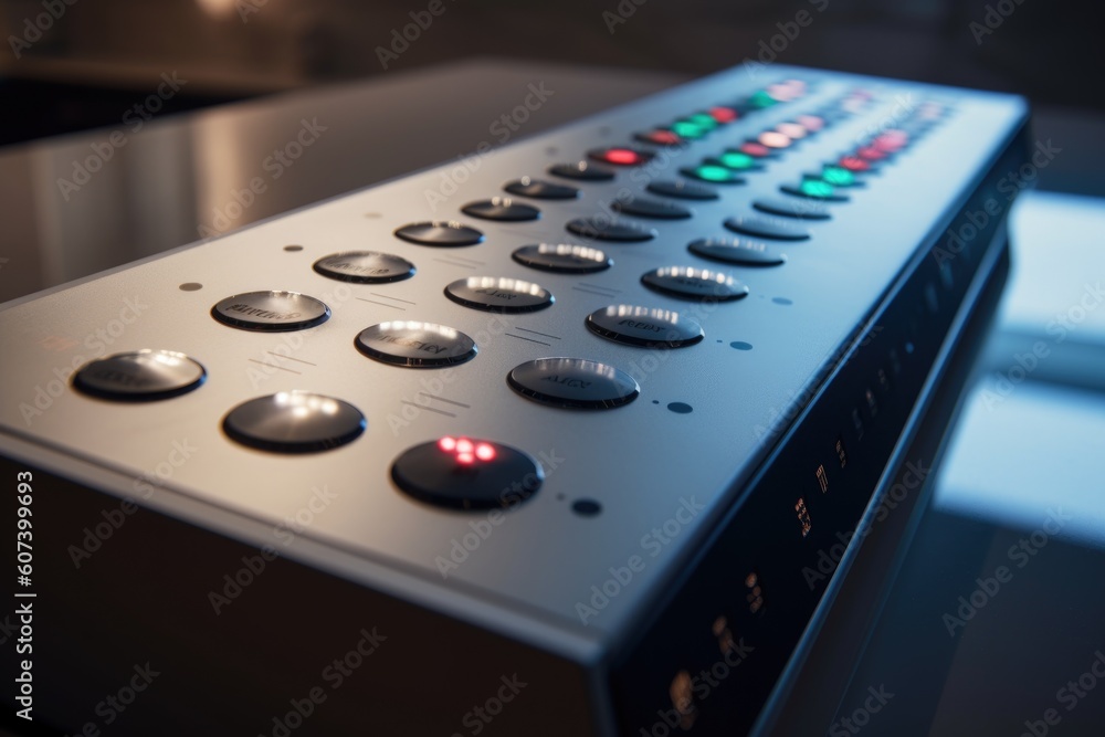 close-up of panel with lights and buttons for controlling the home's various appliances, created with generative ai close-up of panel with lights and buttons for controlling the home's various appliances, created with generative ai