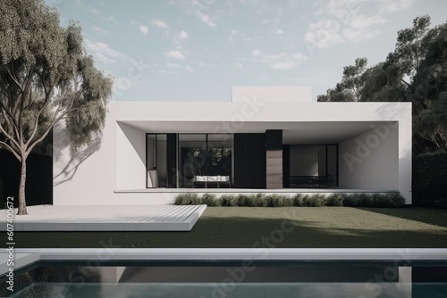minimalist exterior with sleek lines and clean colors, created with generative ai