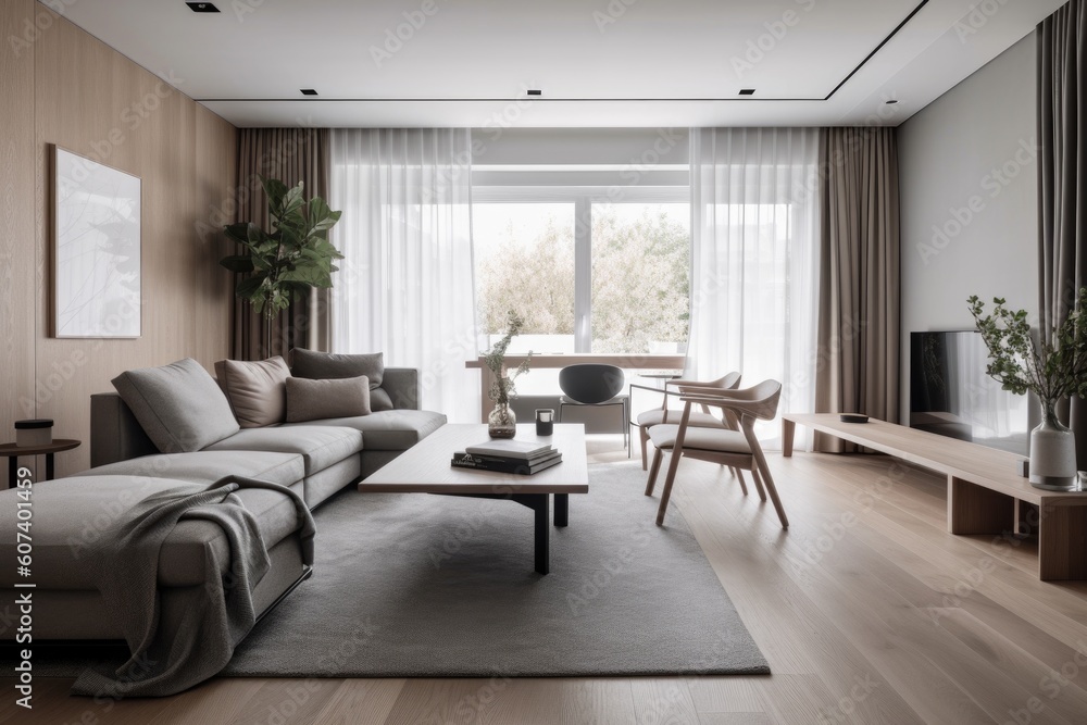 a stylish and minimalist home with sleek furniture and natural accents, created with generative ai a stylish and minimalist home with sleek furniture and natural accents, created with generative ai